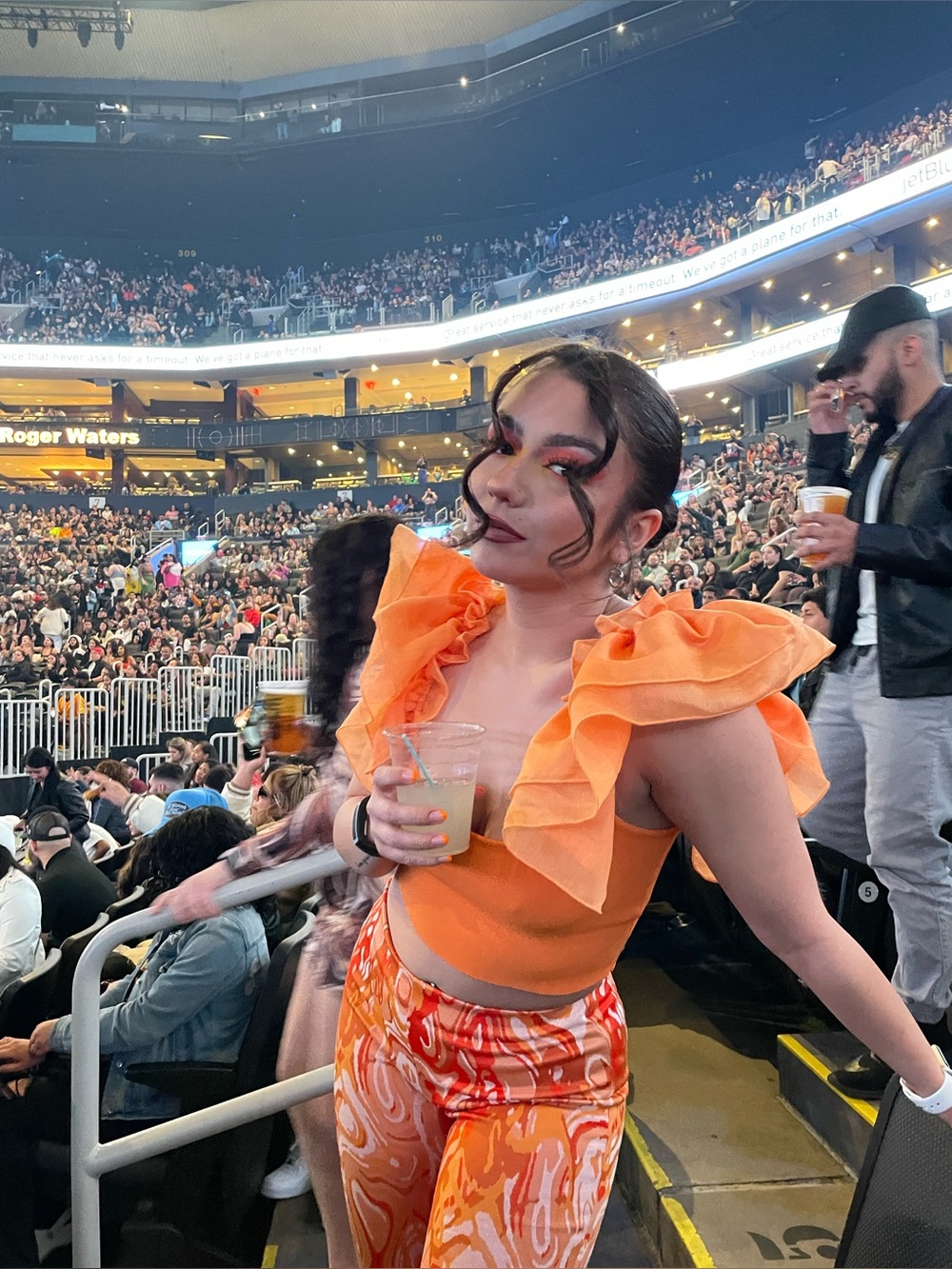 Zara Orange top with Ruffle Sleeves